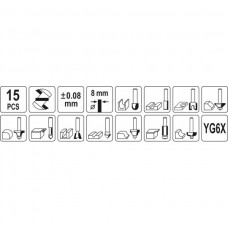 YATO Set 15 freze lemn cu tija de 8 mm..